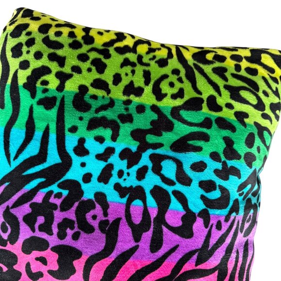 Lisa Frank Inspired Rainbow Leopard Print Decorative Pillow - Picture 4 of 5